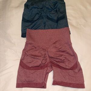 Burgundy and Navy Compression Shorts with High Waistband
